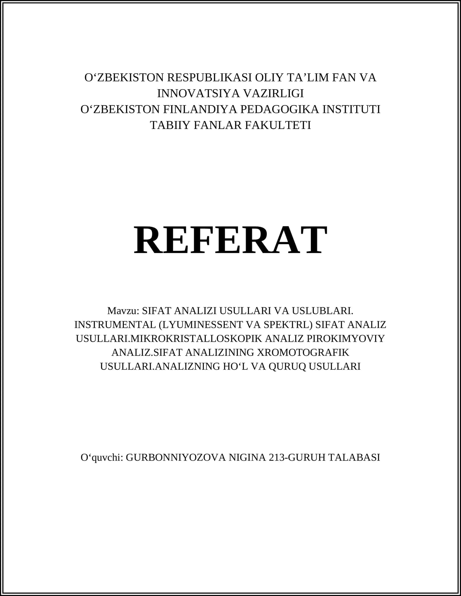 SIFAT ANALIZI USULLARI VA USLUBLARI