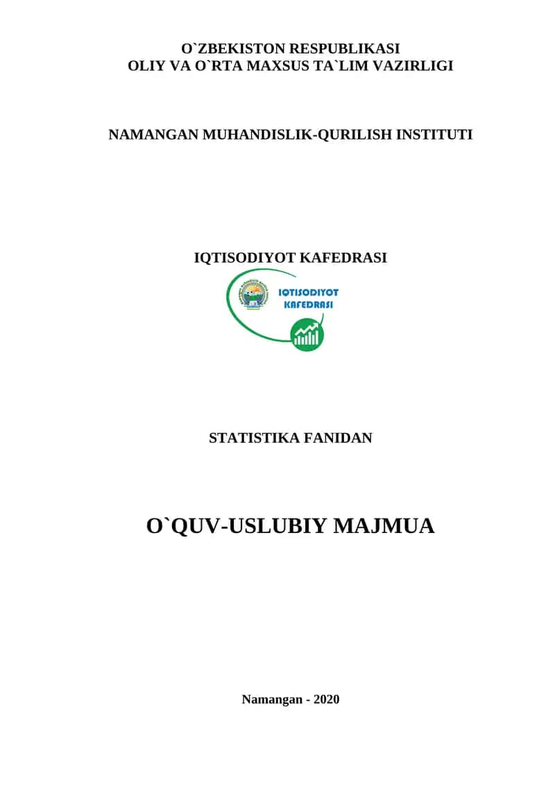 STATISTIKA FANIDAN O`QUV-USLUBIY MAJMUA