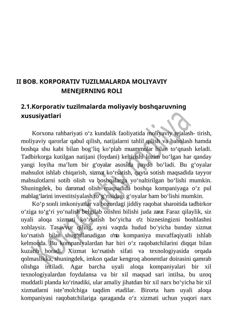 KORPORATIV TUZILMALARDA MOLIYAVIY MENEJERNING ROLI