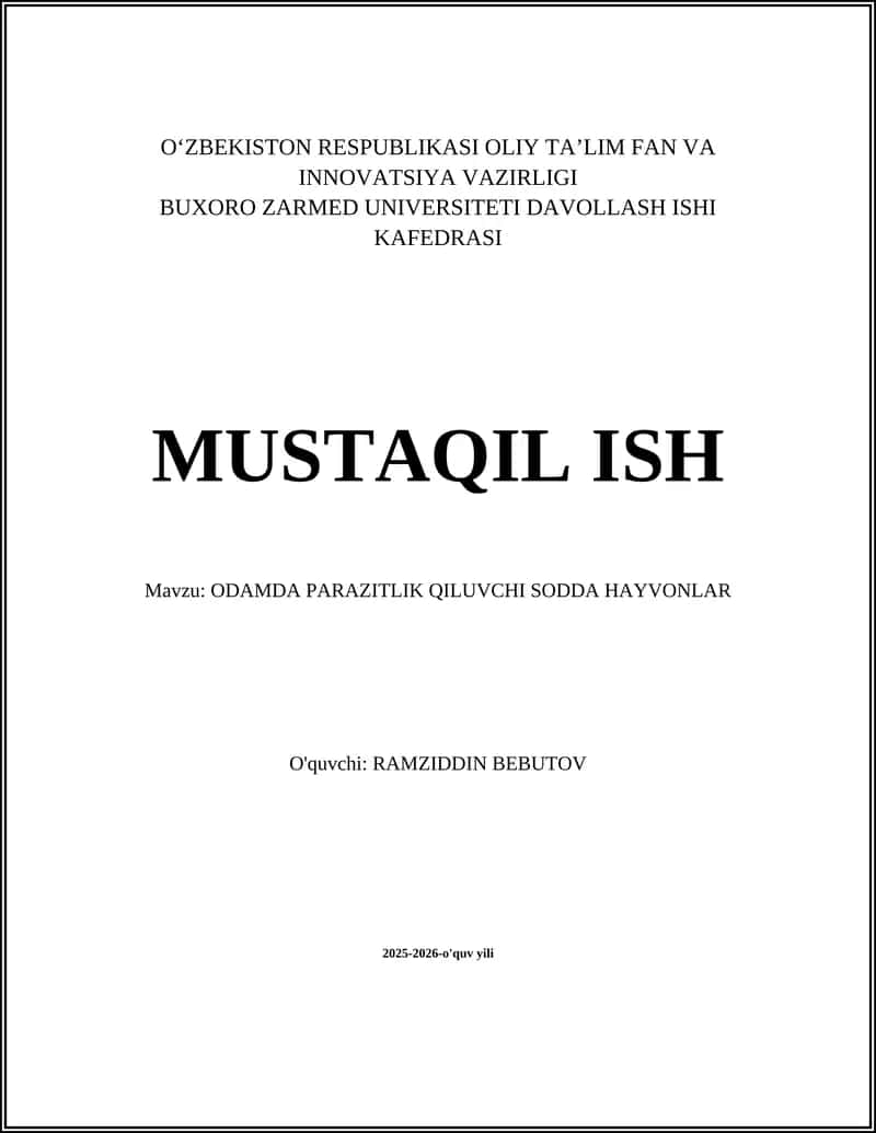 Odamda parazitlik qiluvchi sodda hayvonlar