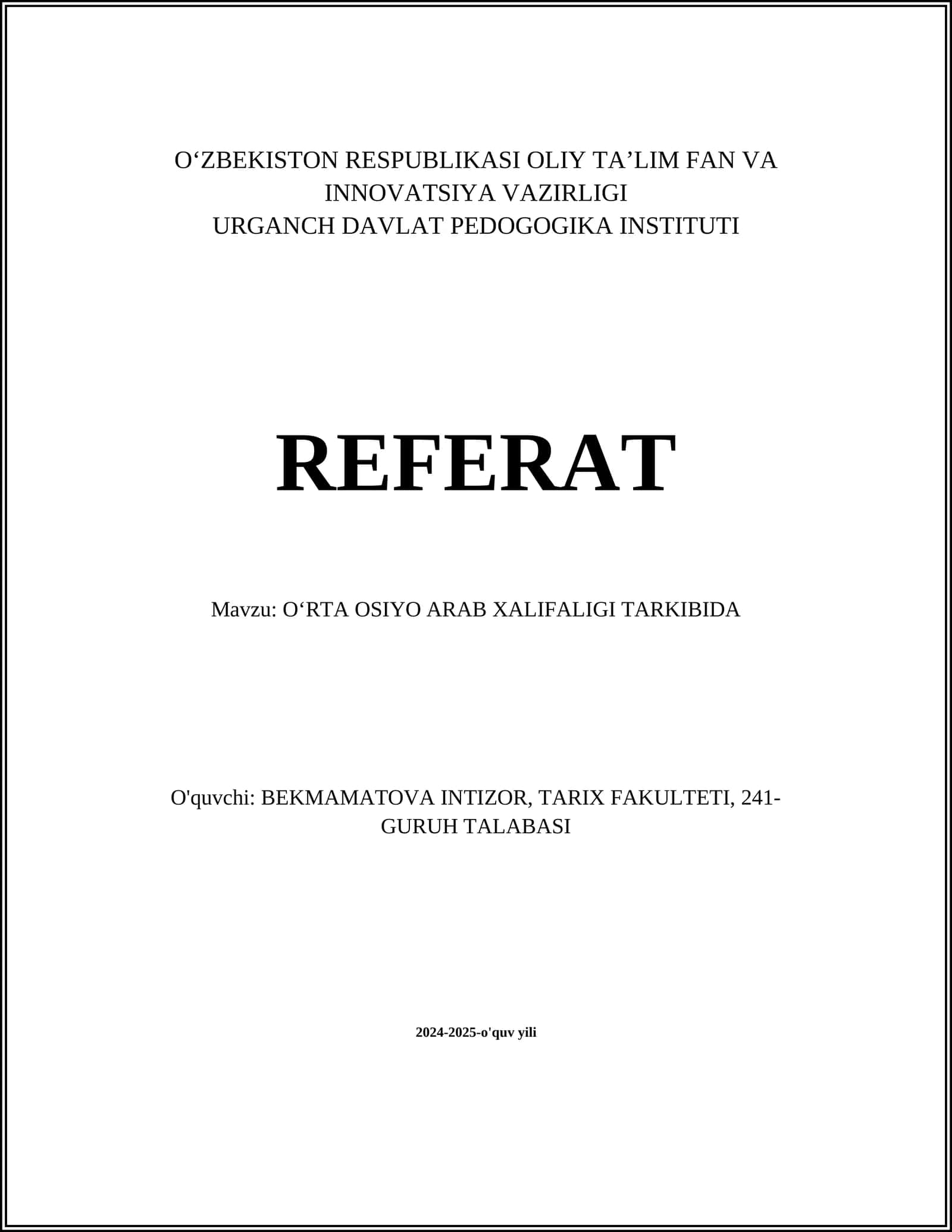 OʻRTA OSIYO ARAB XALIFALIGI TARKIBIDA