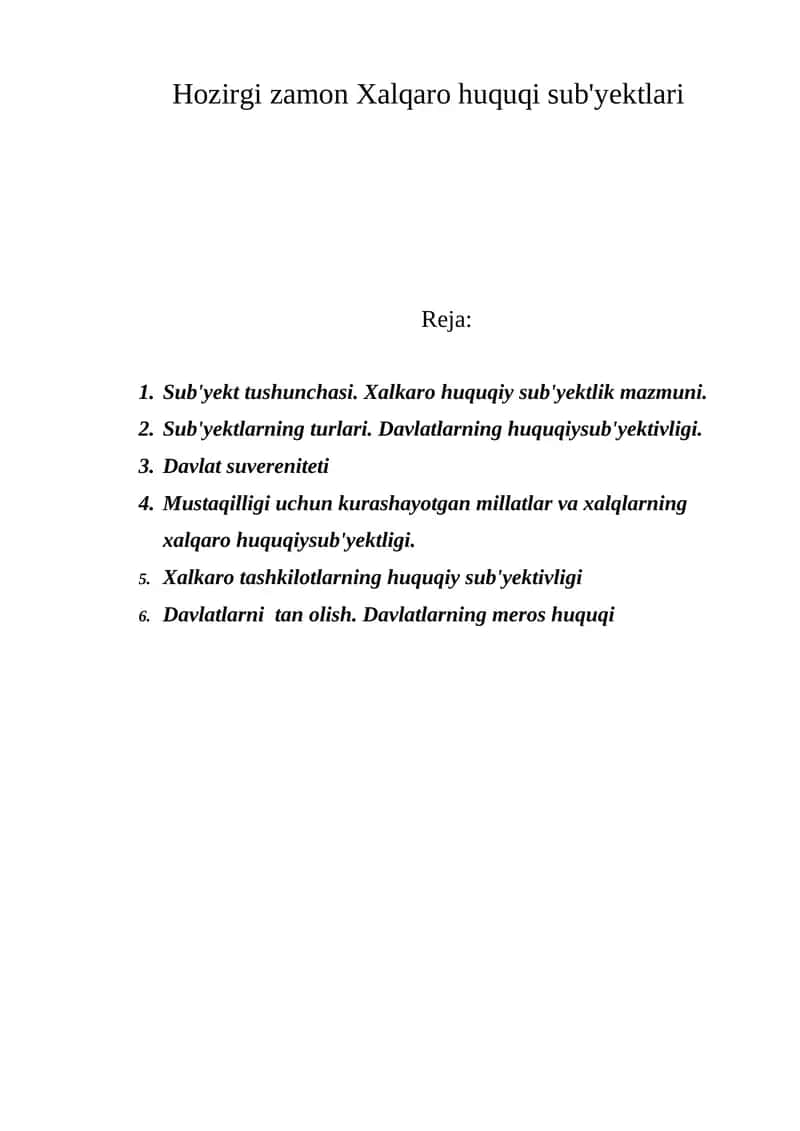 Hozirgi zamon Xalqaro huquqi sub'yektlari