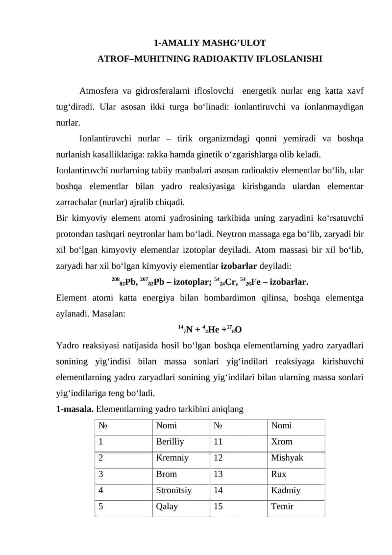 ATROF–MUHITNING RADIOAKTIV IFLOSLANISHI