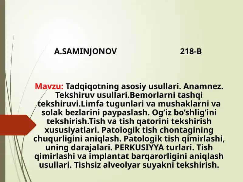 BEMORNI TEKSHIRISH USULLARI