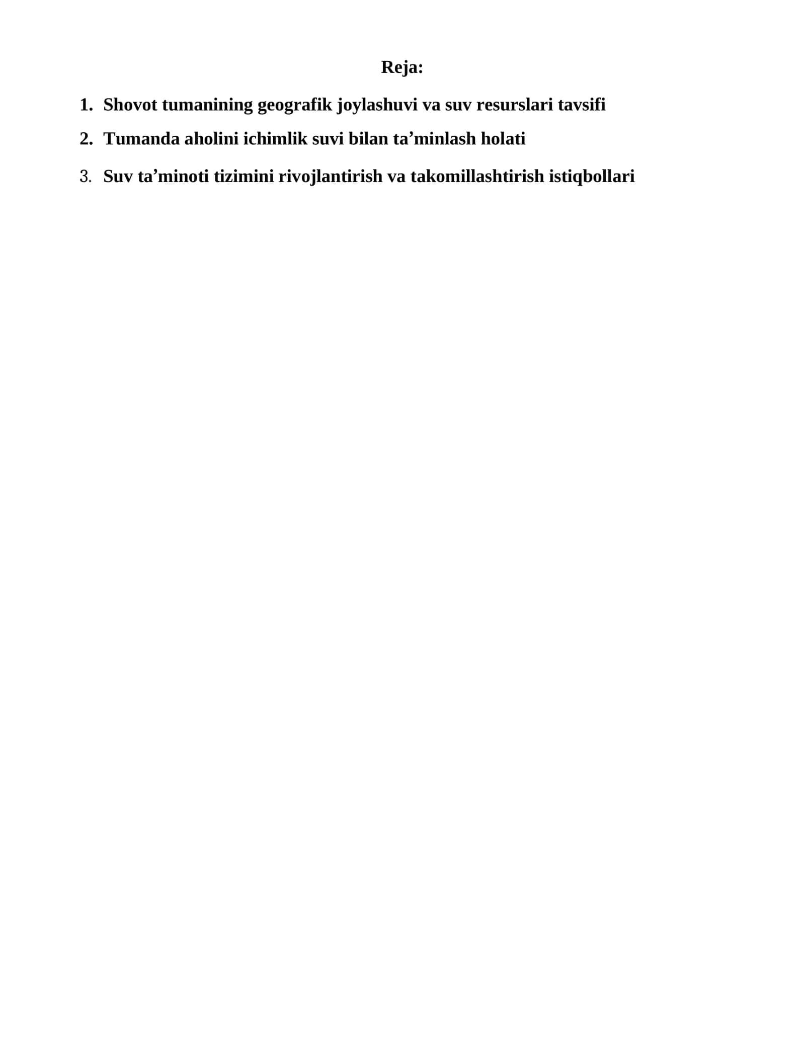 Shovot tumanining geografik joylashuvi va suv resurslari tavsifi