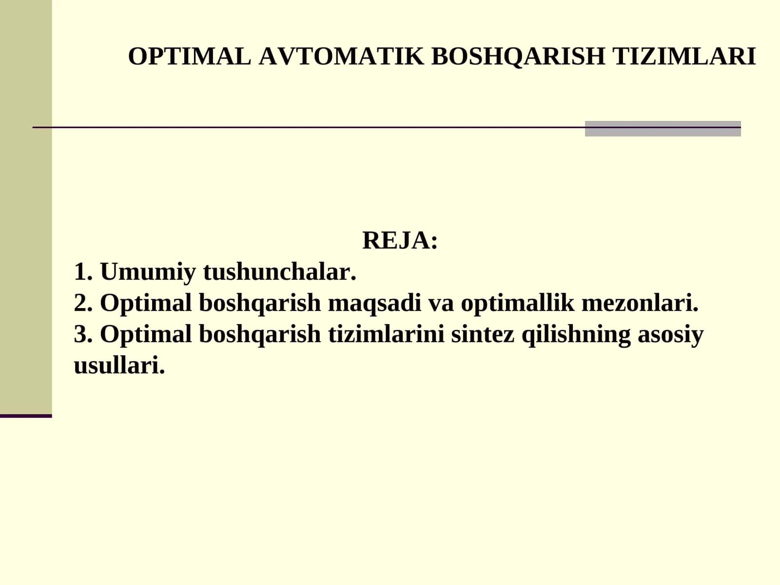 Optimal avtomatik boshqarish tizimlari
