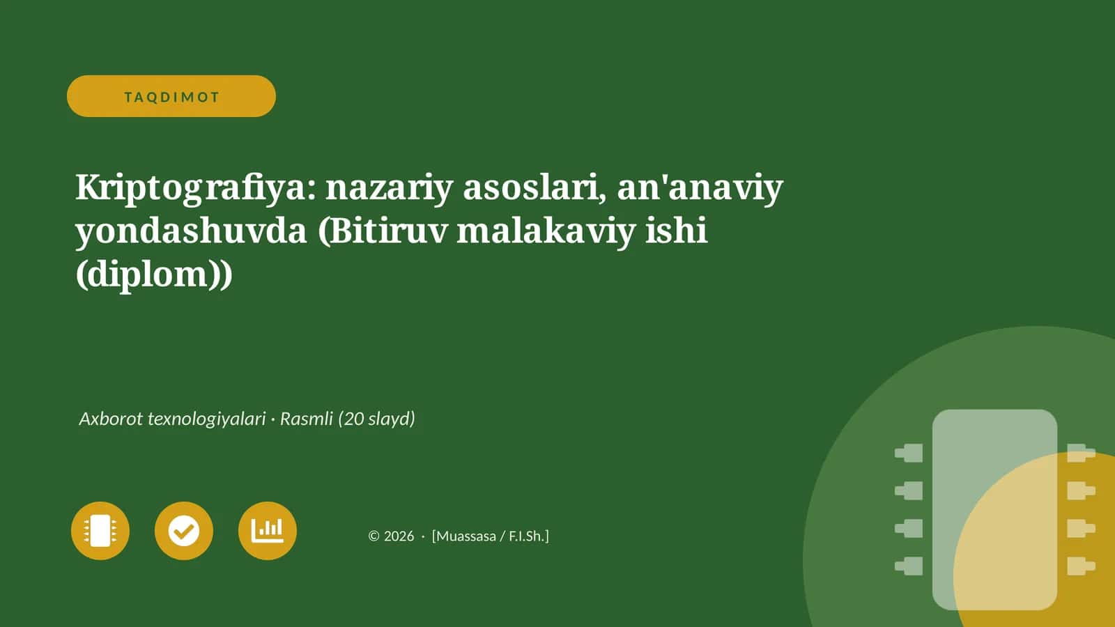 Kriptografiya: nazariy asoslari, an'anaviy yondashuvda (Bitiruv malakaviy ishi (diplom))