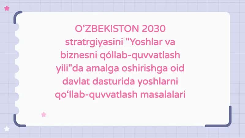 Yoshlar va biznesni qo'llab-quvvatlash masalalari