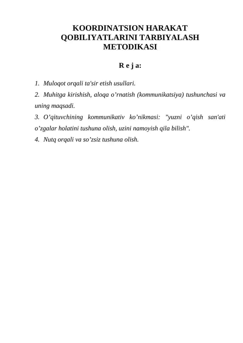 KOORDINATSION HARAKAT QOBILIYATLARINI TARBIYALASH MЕTODIKASI