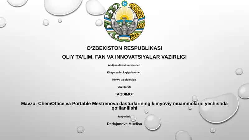 ChemOffice va Portable Mestrenova dasturlarining kimyoviy muammolarni yechishda qoʻllanilishi