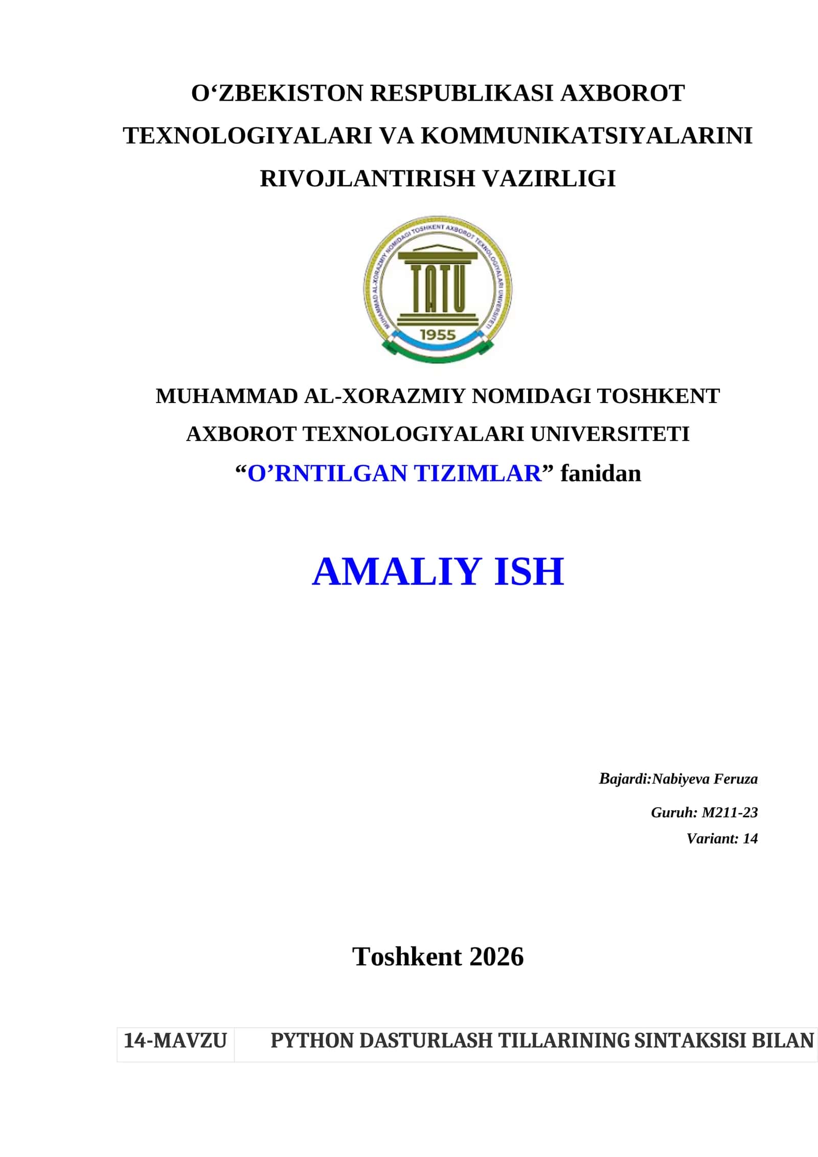 PYTHON DASTURLASH TILLARINING SINTAKSISI BILAN TANISHISH