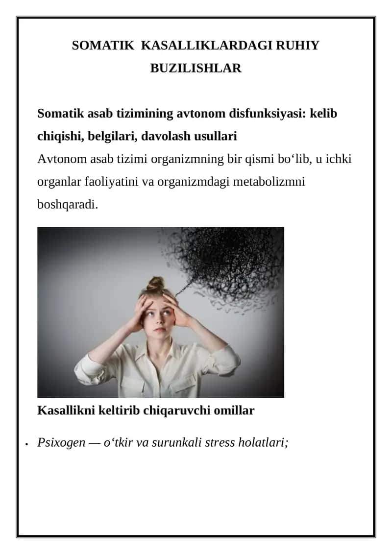 SOMATIK KASALLIKLARDAGI RUHIY BUZILISHLAR
