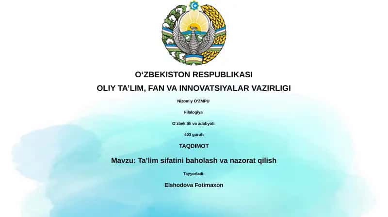 Ta'lim sifatini baholash va nazorat qilish
