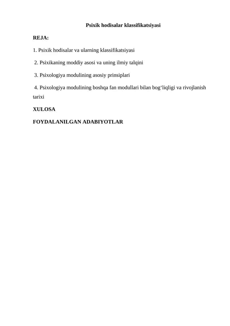 Psixik hodisalar klassifikatsiyasi