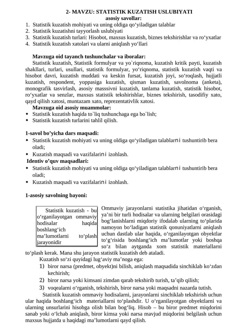 STATISTIK KUZATISH USLUBIYATI