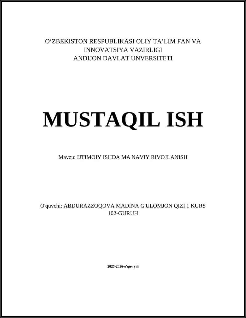 IJTIMOIY ISHDA MA'NAVIY RIVOJLANISH
