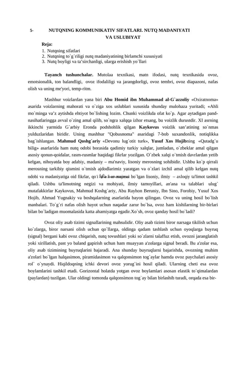 NUTQNING KOMMUNIKATIV SIFATLARI. NUTQ MADANIYATI VA USLUBIYAT