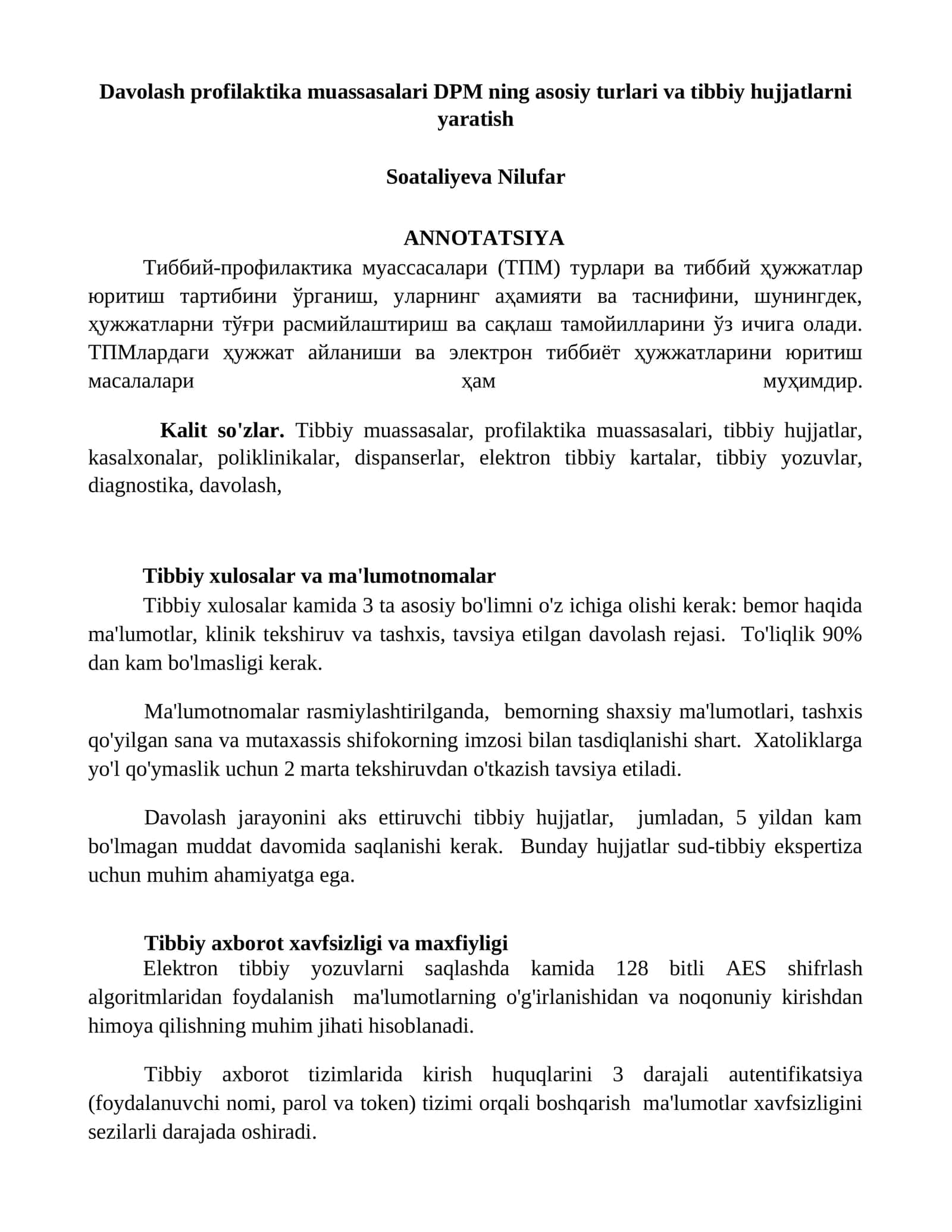 Tibbiy-profilaktika muassasalari yaratish