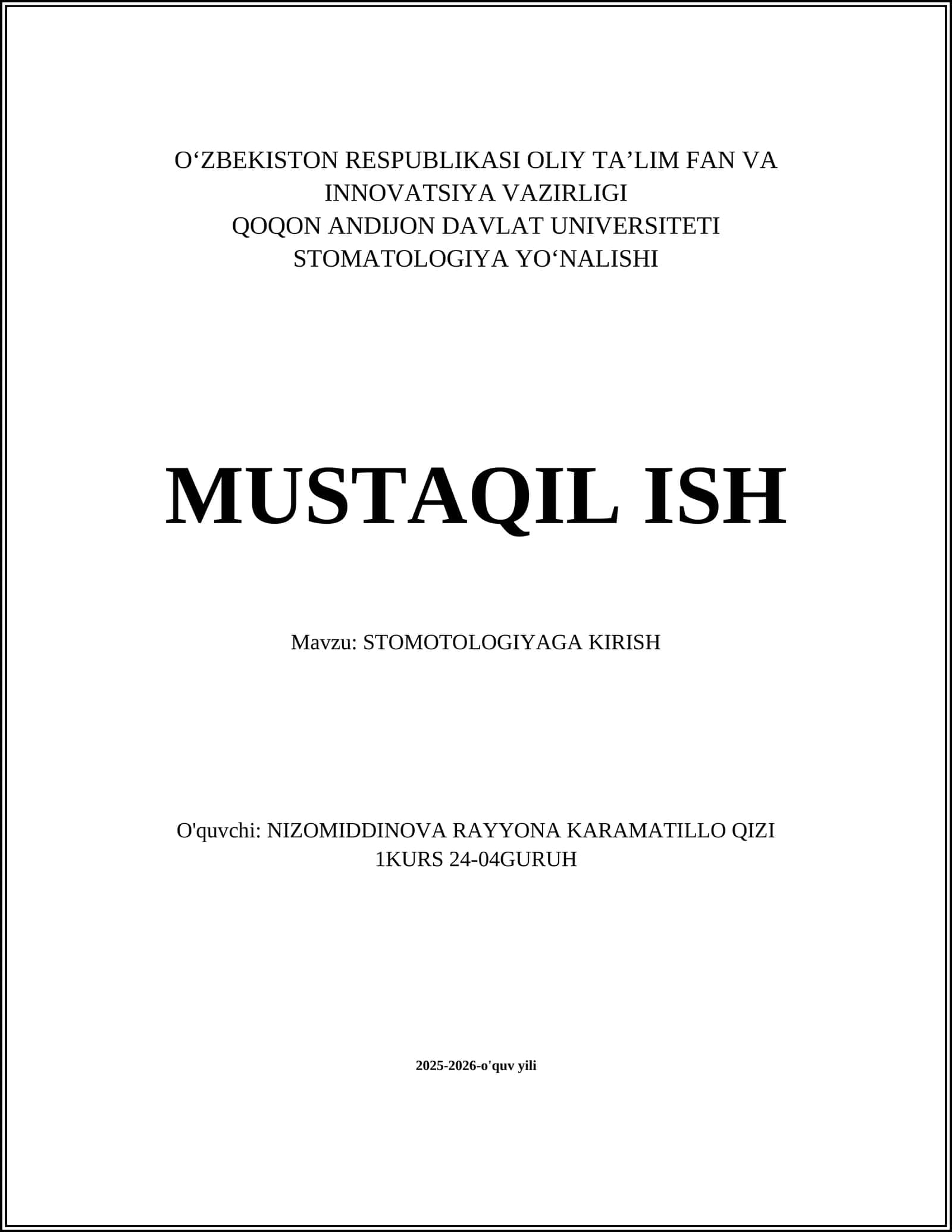 STOMOTOLOGIYAGA KIRISH
