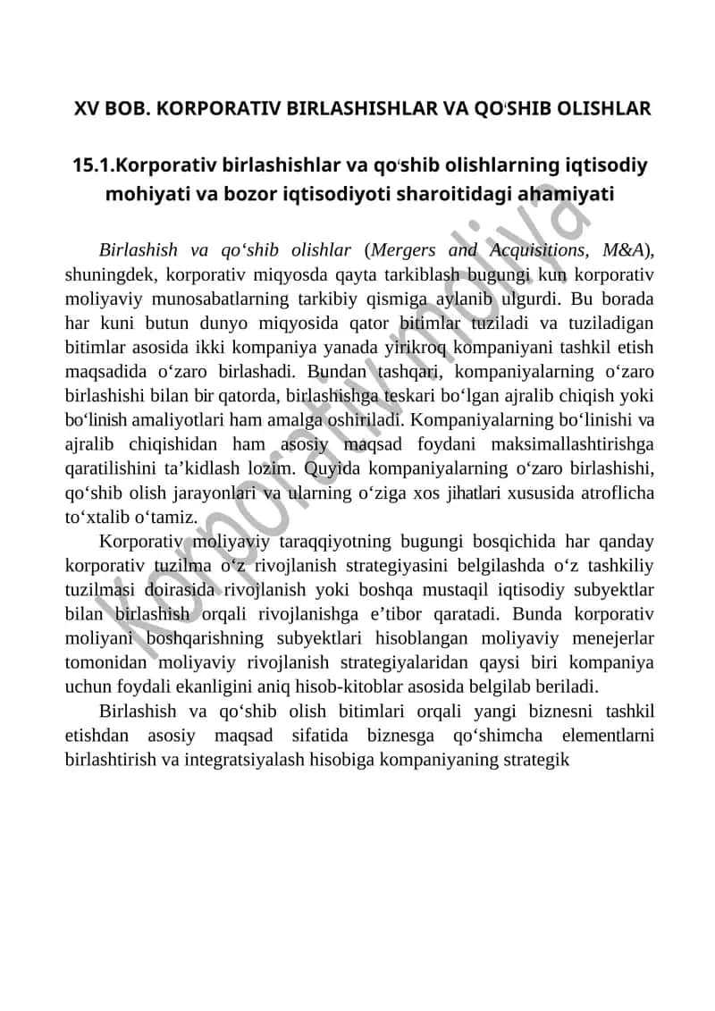 KORPORATIV BIRLASHISHLAR VA QOʻSHIB OLISHLAR