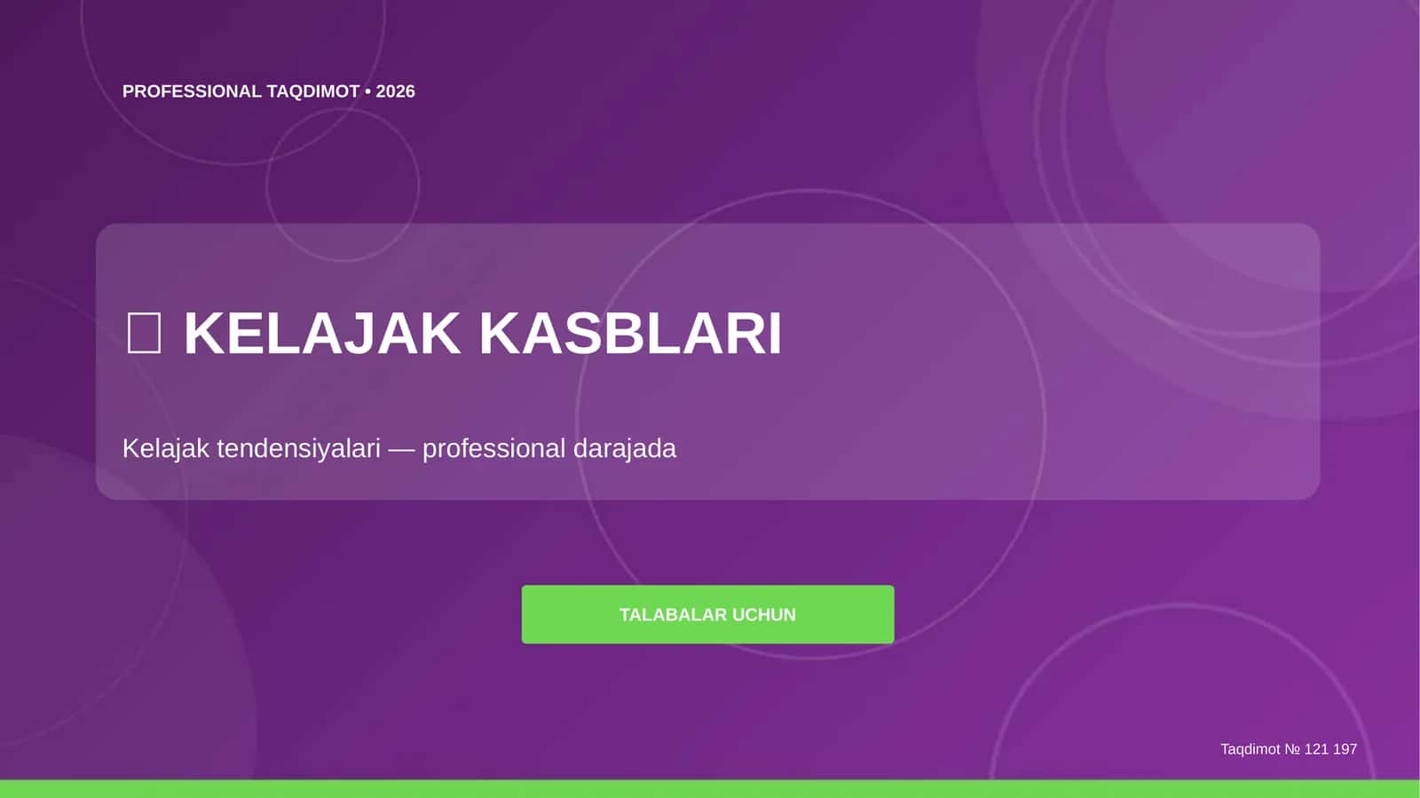 Kelajak kasblari: kelajak tendensiyalari (professional darajada) [talabalar uchun]