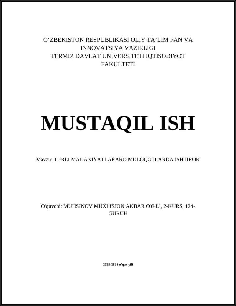 TURLI MADANIYATLARARO MULOQOTLARDA ISHTIROK
