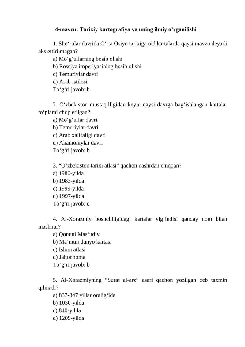 Tarixiy kartografiya va uning ilmiy o’rganilishi