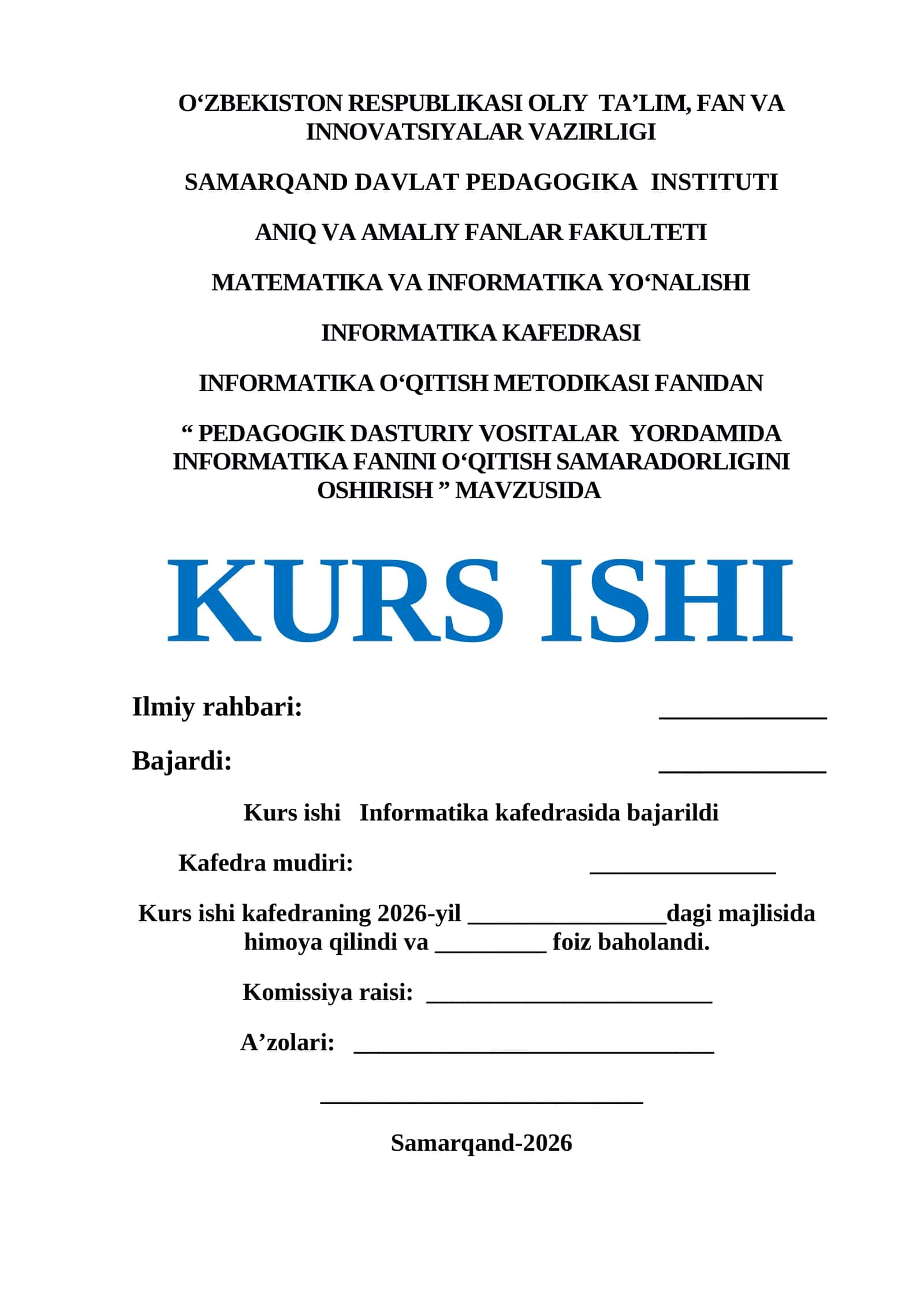 PEDAGOGIK DASTURIY VOSITALAR YORDAMIDA INFORMATIKA FANINI O‘QITISH SAMARADORLIGINI OSHIRISH