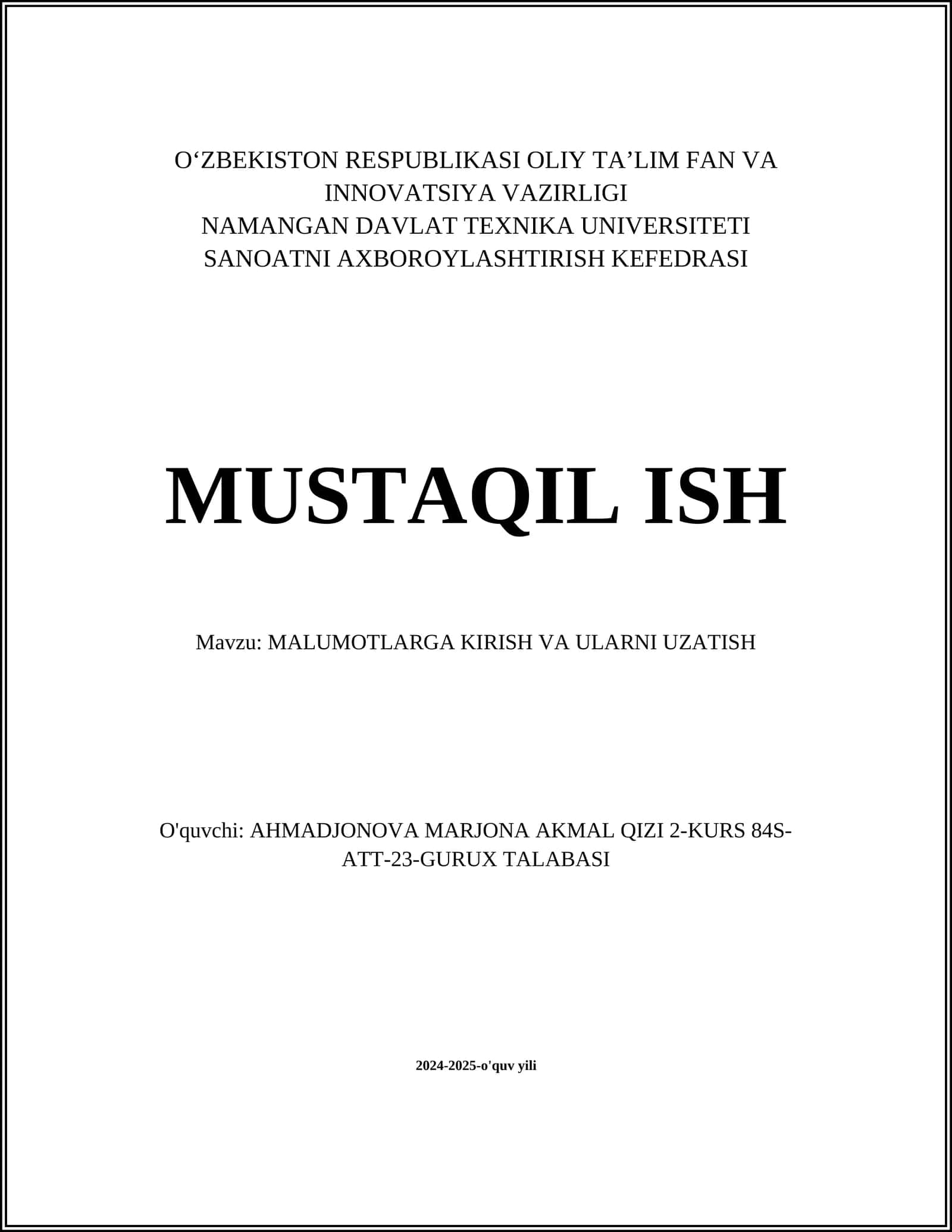 Axborot texnologiyalari asoslari