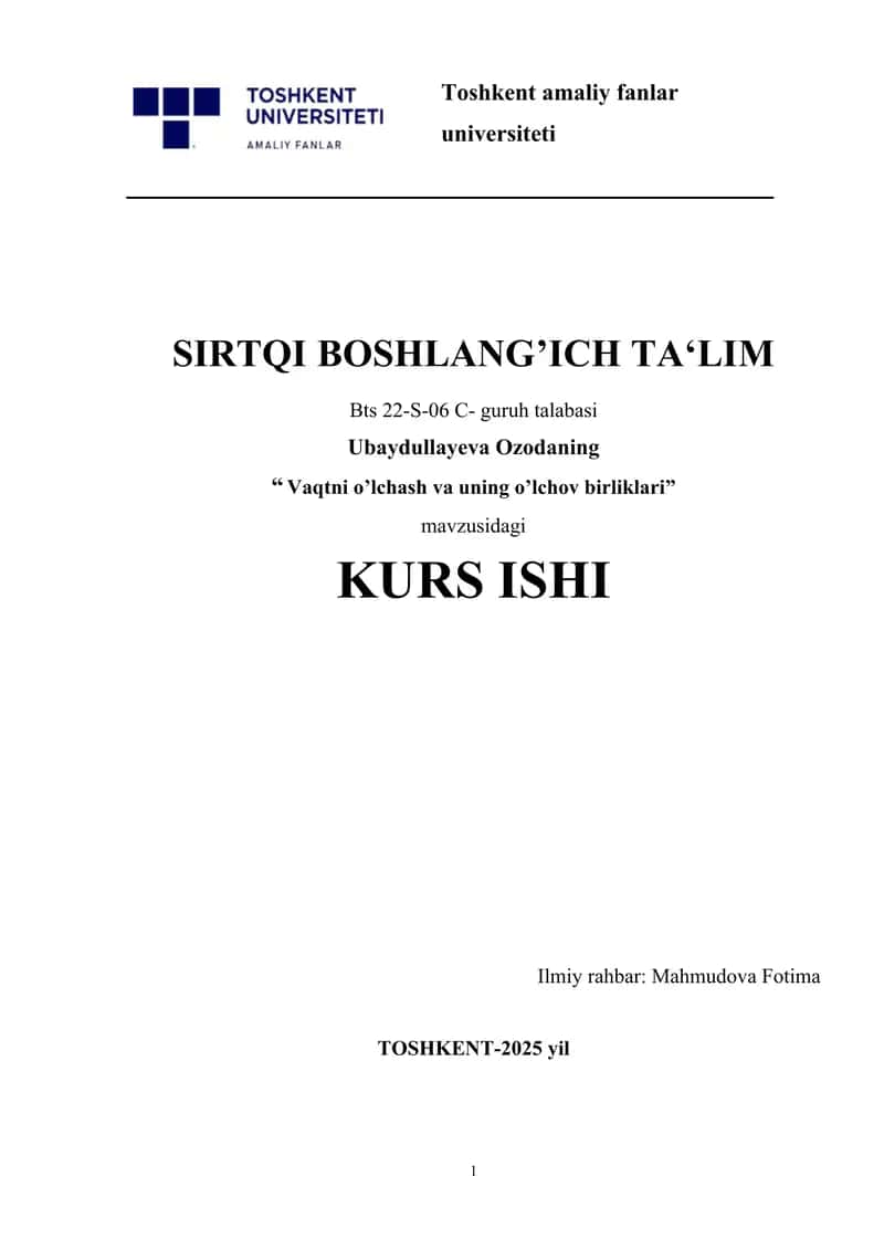 Vaqtni o’lchash va uning o’lchov birliklari
