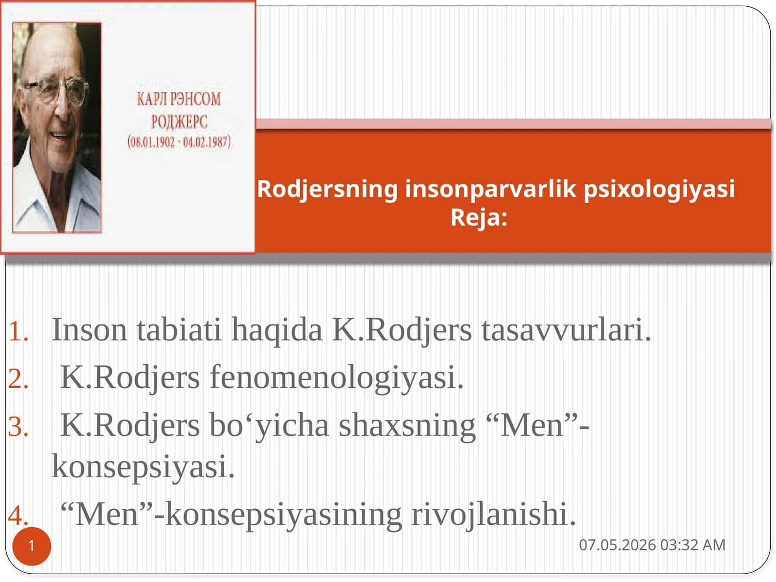Inson tabiati haqida K.Rodjers tasavvurlari