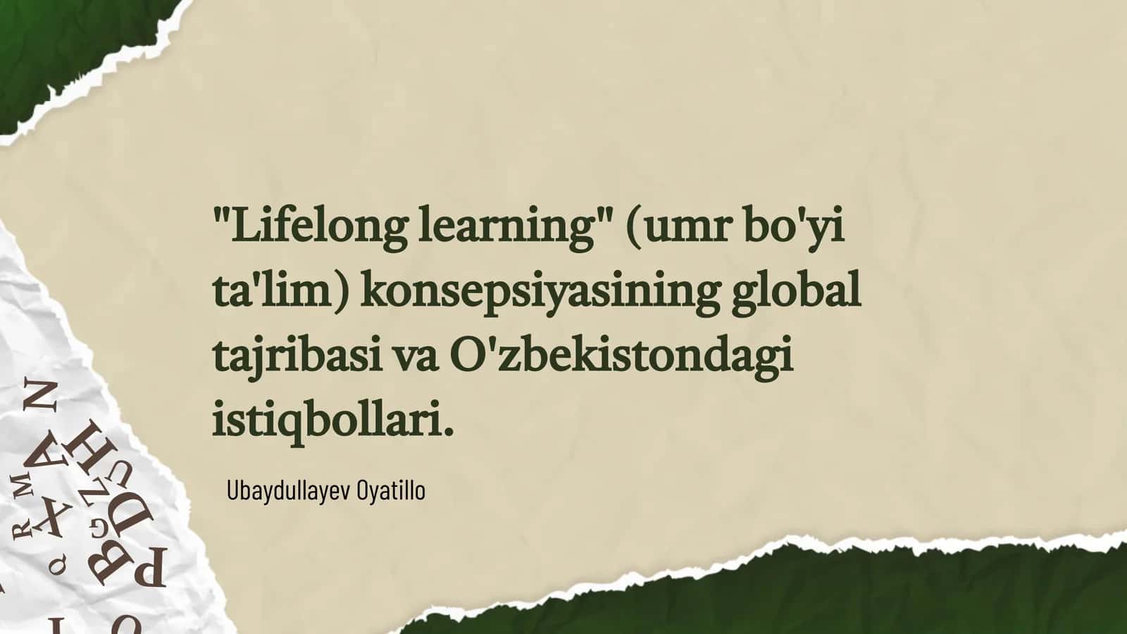 Umr bo'yi ta'limning ahamiyati
