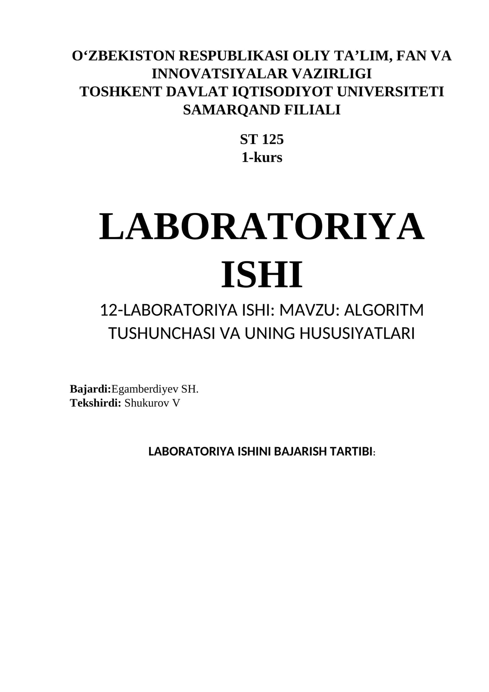 ALGORITM TUSHUNCHASI VA UNING HUSUSIYATLARI