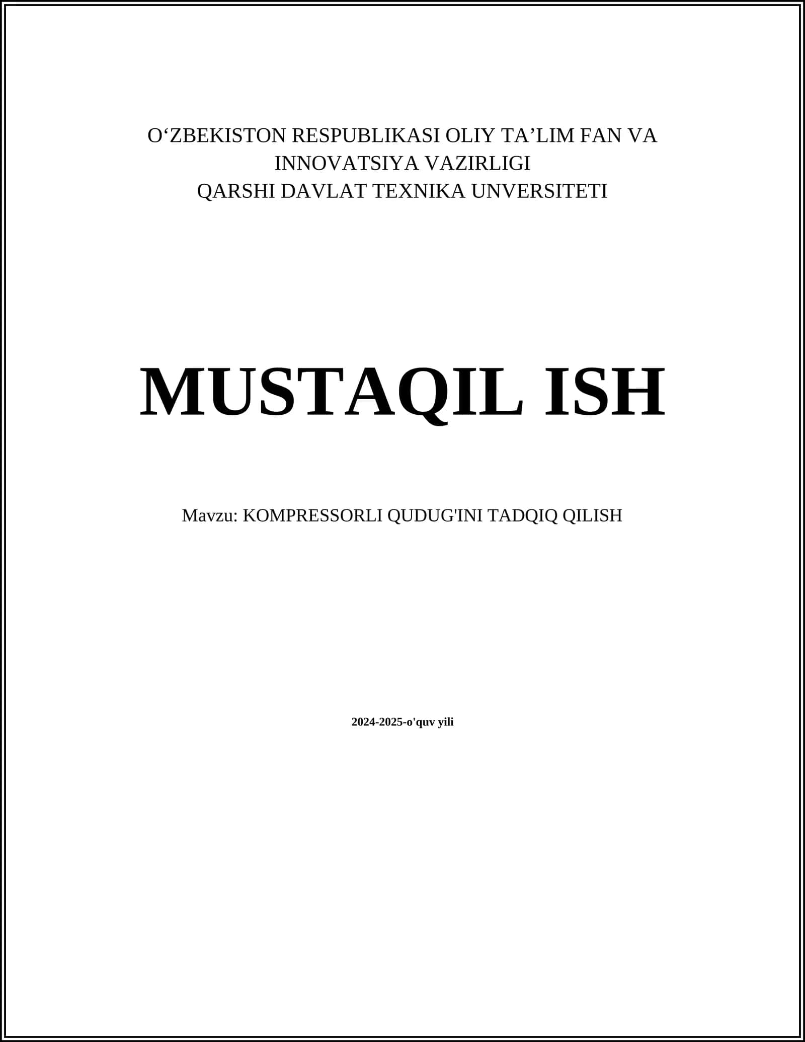 KOMPRESSORLI QUDUG'INI TADQIQ QILISH