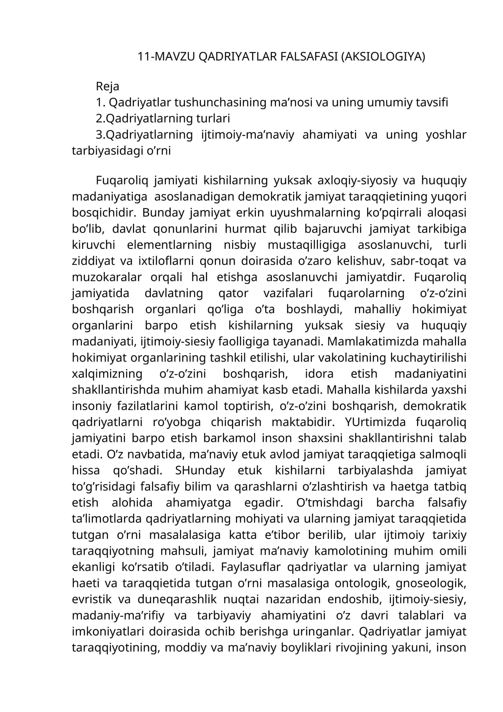 11-MАVZU QАDRIYATLАR FАLSАFАSI (АKSIОLОGIYA)