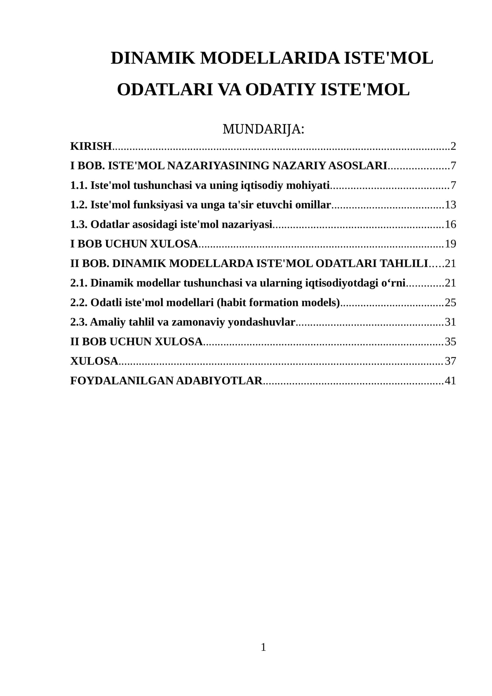 DINAMIK MODELLARIDA ISTE'MOL ODATLARI VA ODATIY ISTE'MOL