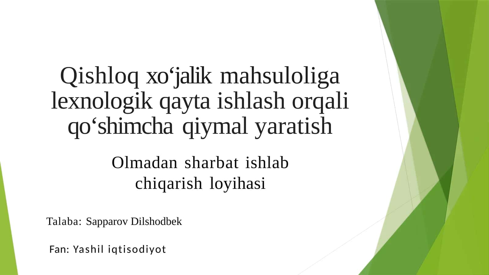 (100 millionlik loyiha ishi) Qishloqxo‘jalik mahsulotlari