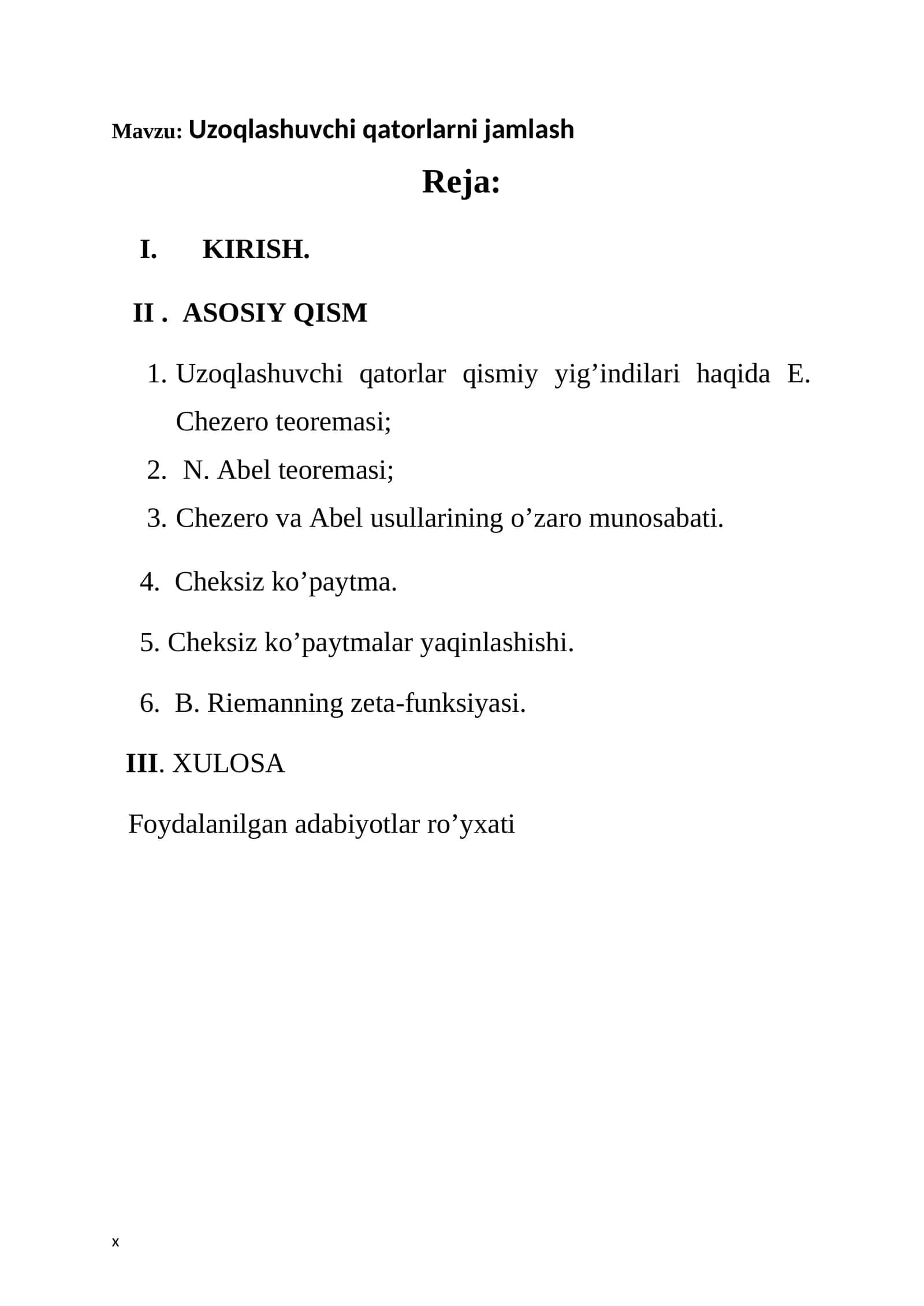 Uzoqlashuvchi qatorlarni jamlash