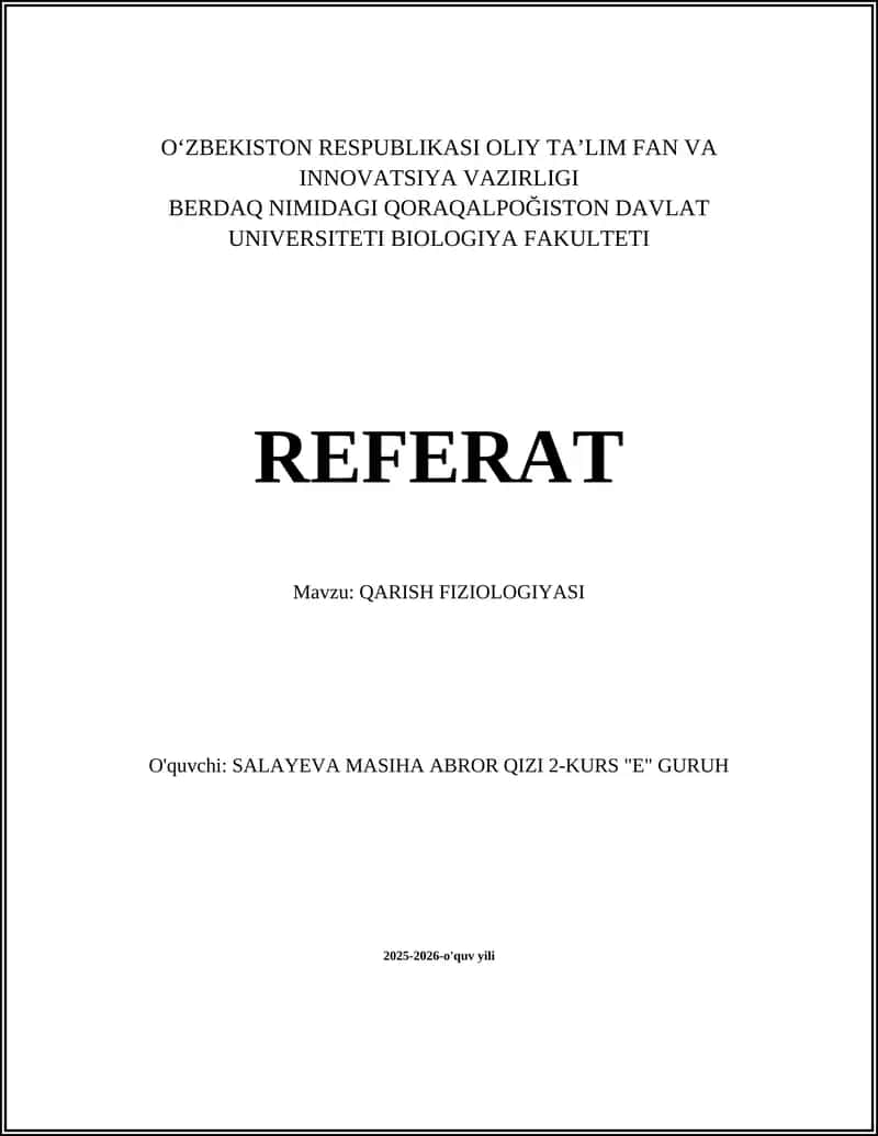QARISH FIZIOLOGIYASI