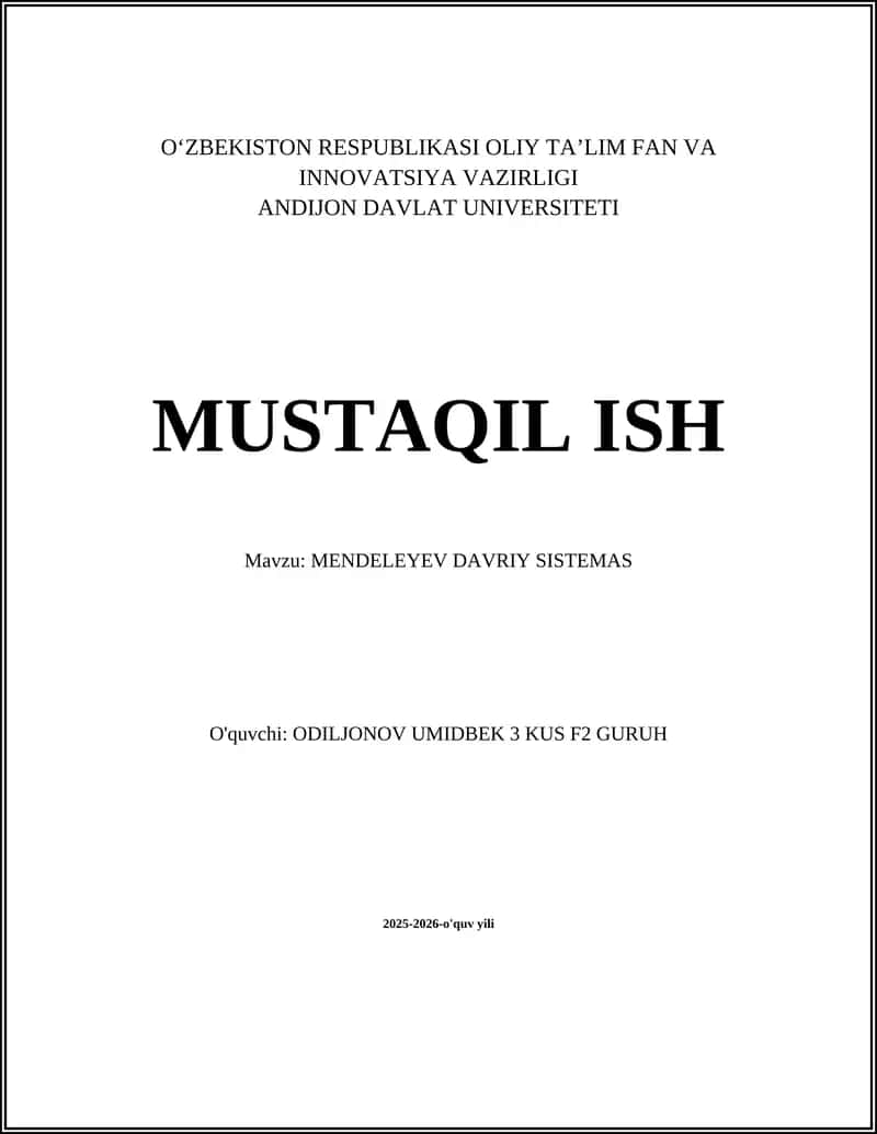 MENDELEYEV DAVRIY SISTEMAS