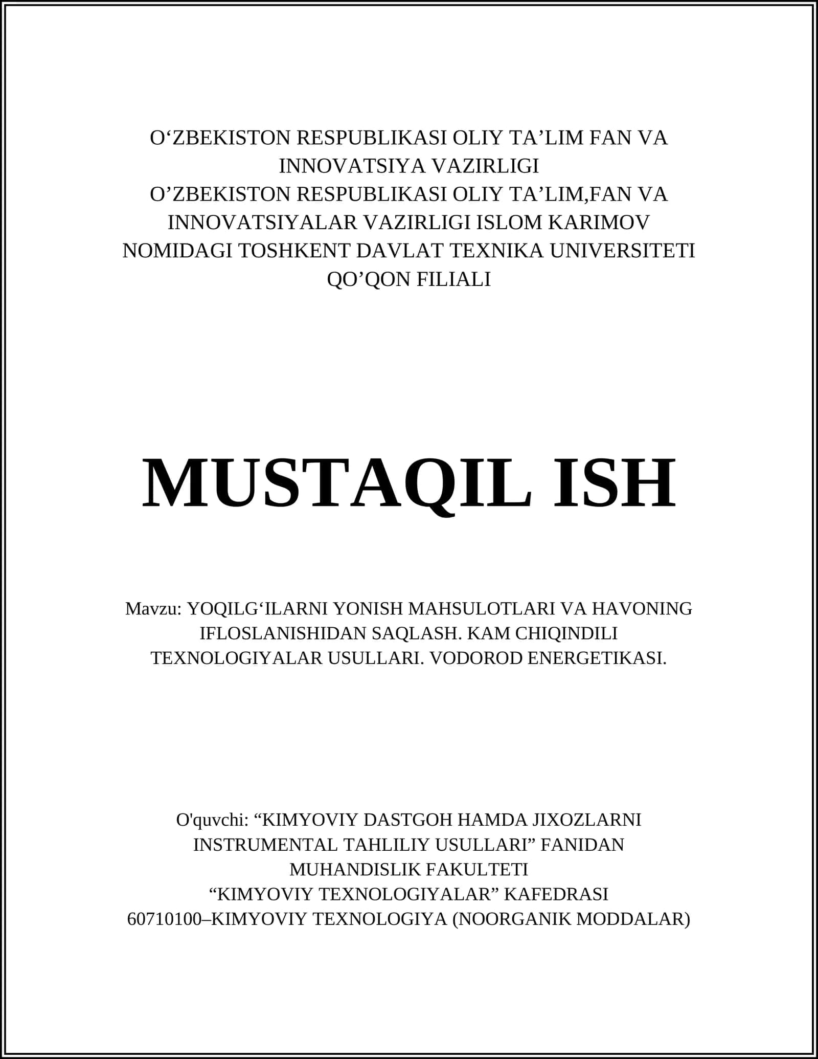 YOQILG‘ILARNI YONISH MAHSULOTLARI VA HAVONING IFLOSLANISHIDAN SAQLASH