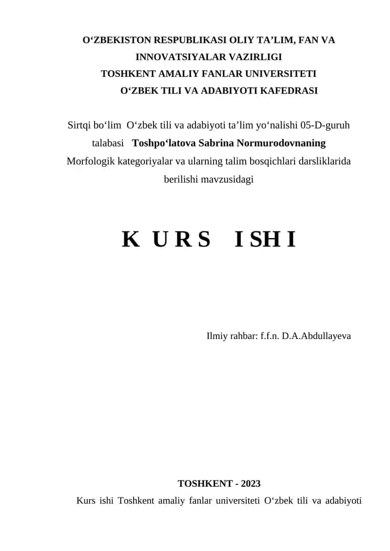 Morfologik kategoriyalar va ularning talim bosqichlari darsliklarida berilishi
