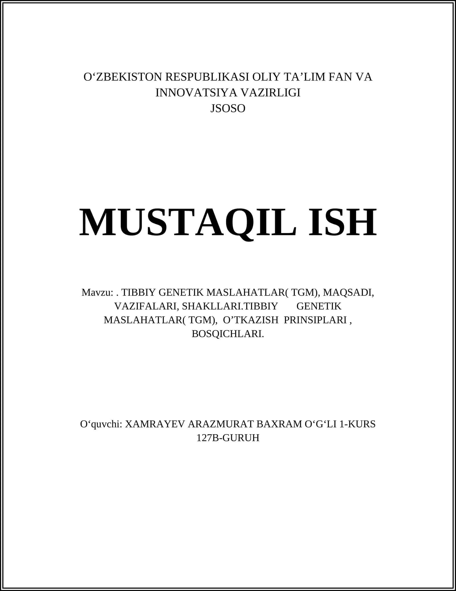 TIBBIY GENETIK MASLAHATLAR( TGM)