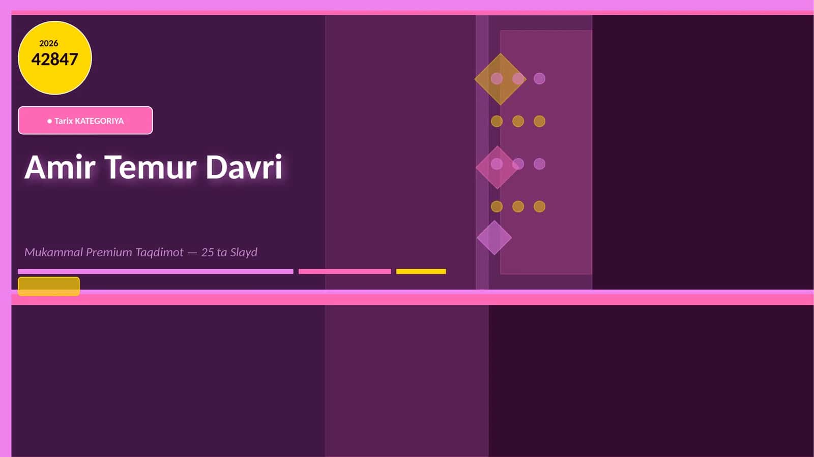Amir Temur Davri Mukammal Premium Taqdimot — 25 ta Slayd