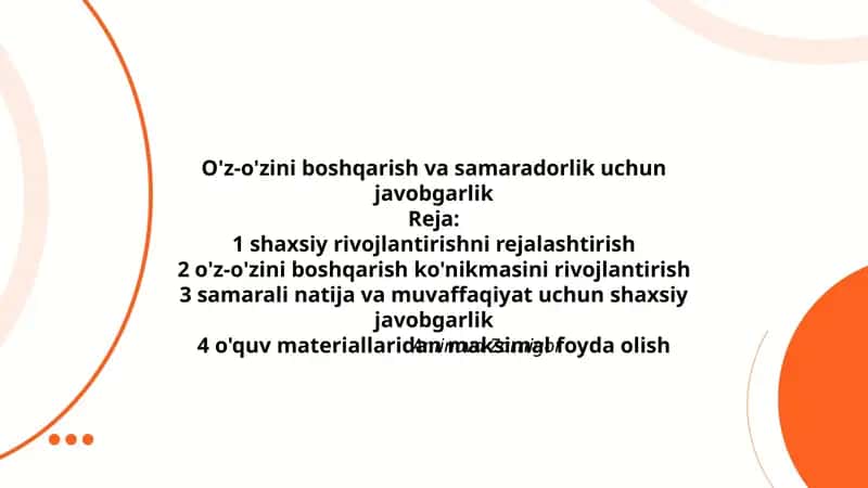 O'z-o'zini boshqarish va samaradorlik uchun javobgarlik