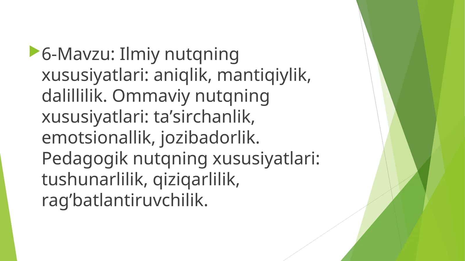 Ilmiy Nutqning Xususiyatlari