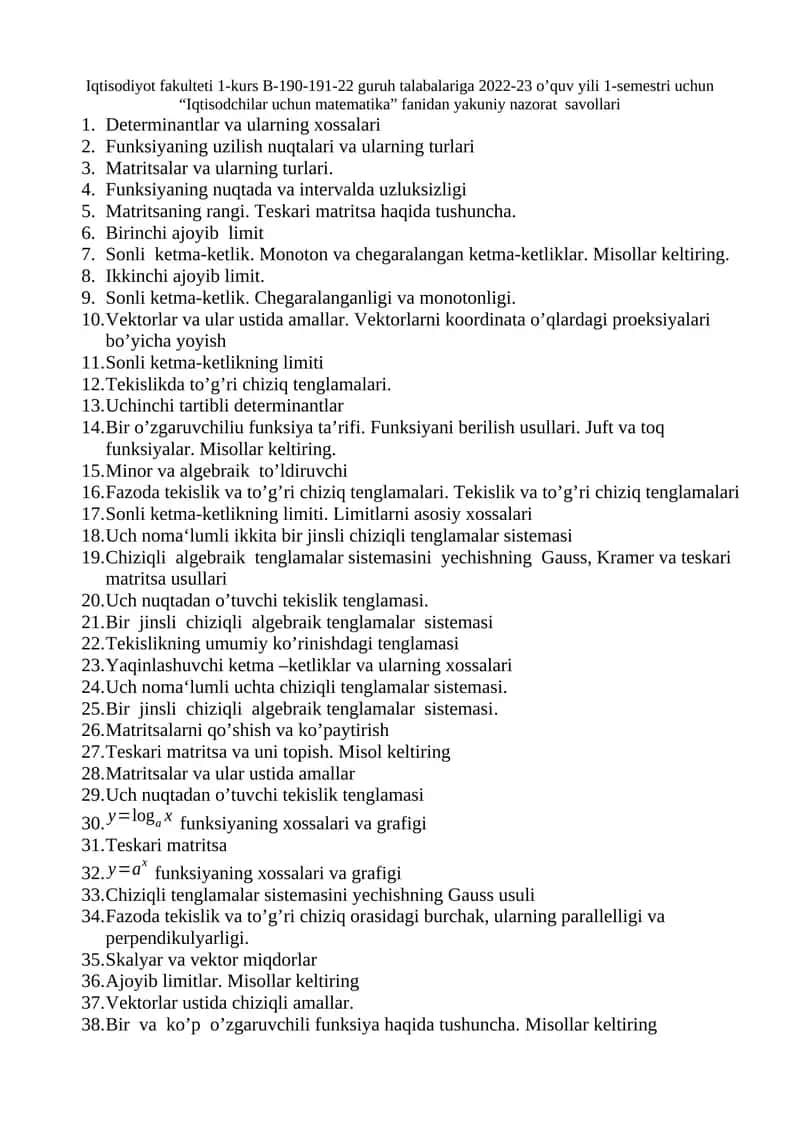 Iqtisodchilar uchun matematika