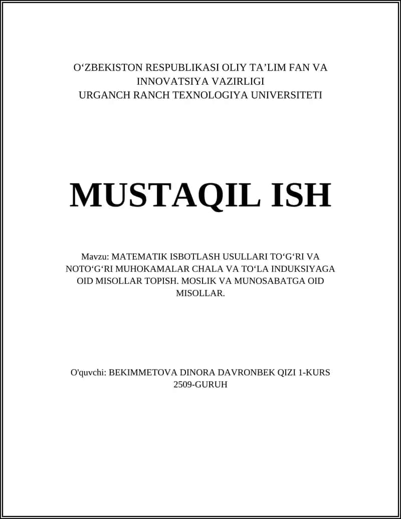 MATEMATIK ISBOTLASH USULLARI