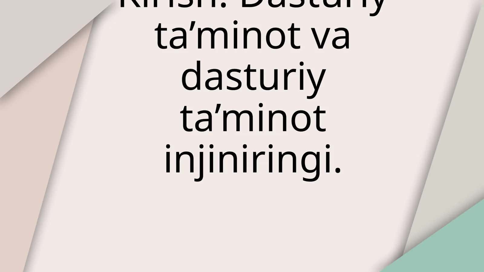 Dasturiy ta’minot va dasturiy ta’minot injiniringi