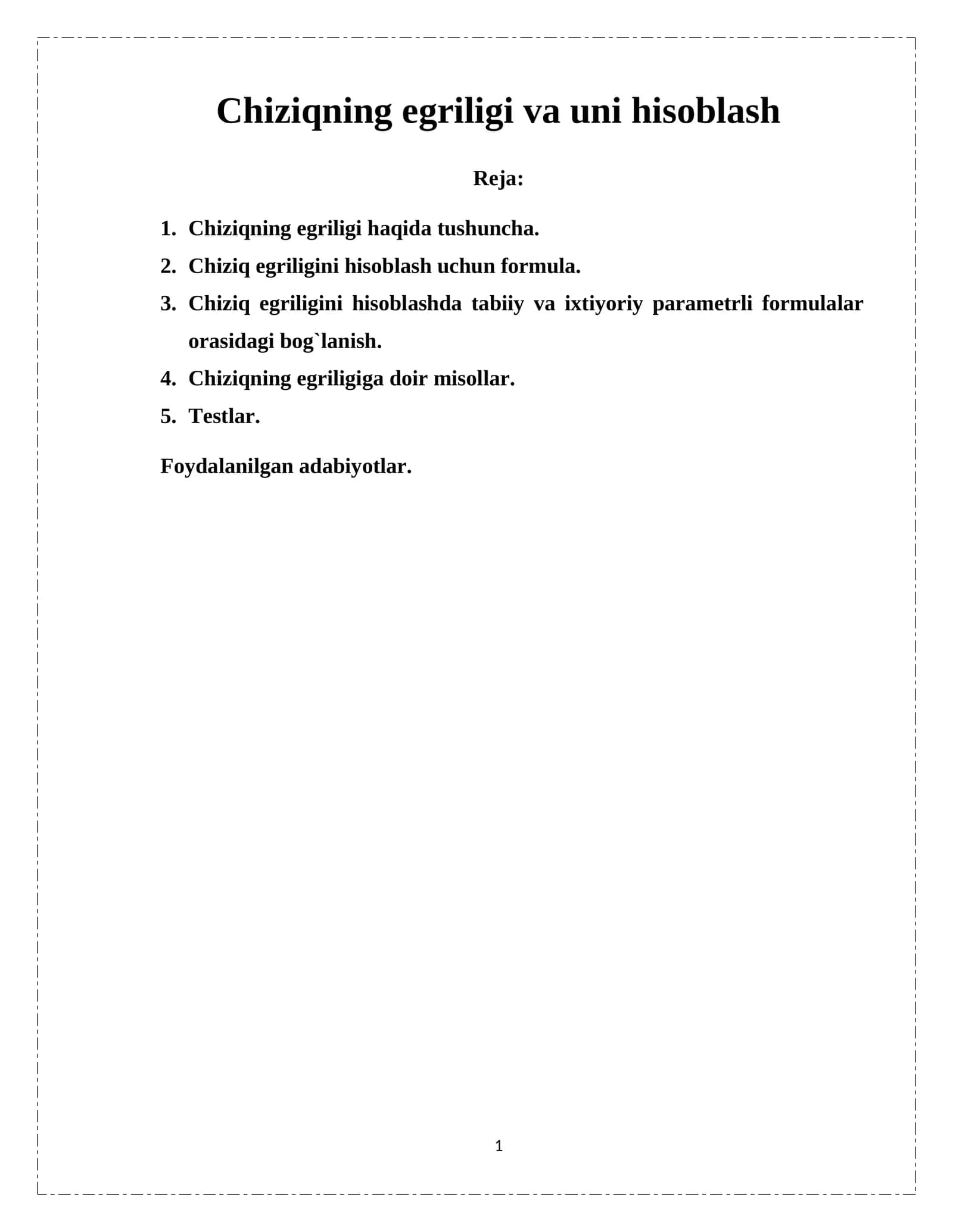 Chiziqning egriligi va uni hisoblash